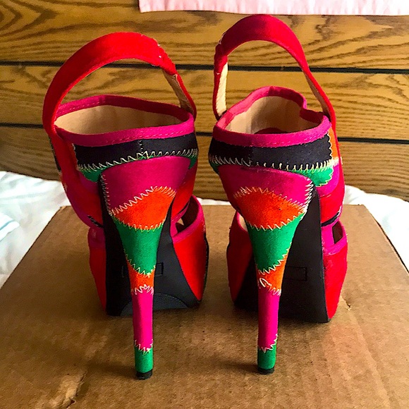 Multicolored Peep Toe Platform Heels. US size 6.5. - Picture 3 of 14